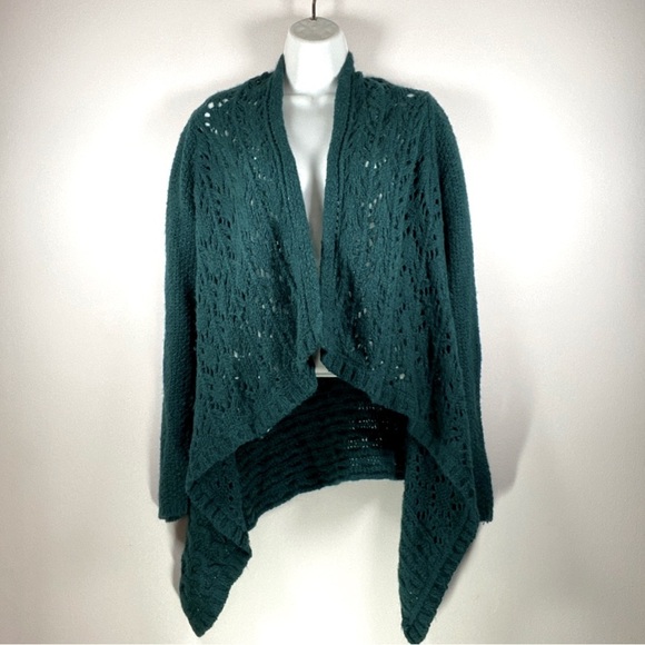 Loft Teal Open Drape Front Crochet Cardigan - Picture 2 of 5